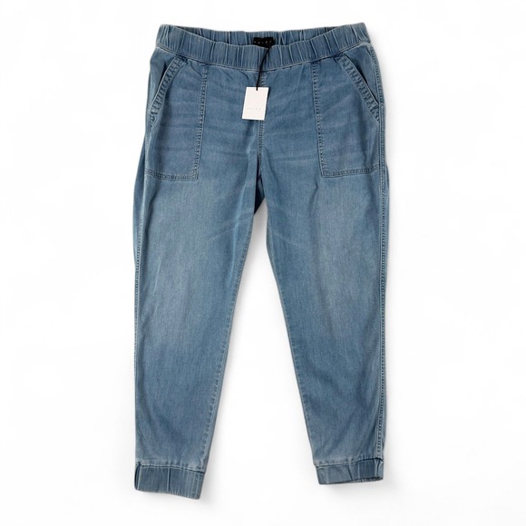 Hatch Pants Womens 4 Blue Easy Denim Jogger Faded Indigo Elastic Waist MSRP $198